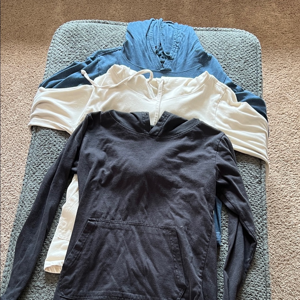 Essentials Long Sleeve Hooded Tees - Navy, Ivory, Charcoal